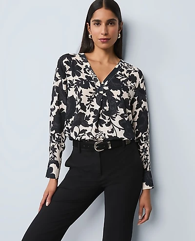 Ann Taylor Petite Floral Mixed Media Top Size 2XS Black Women's