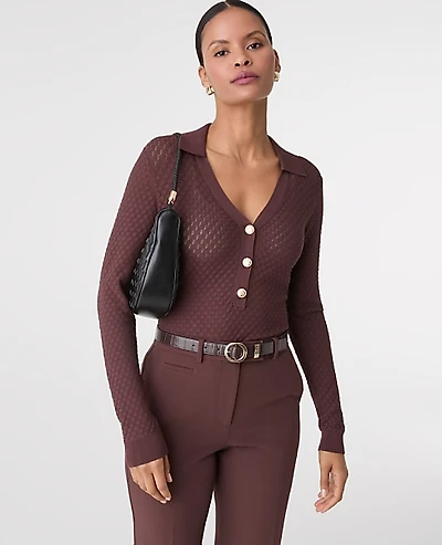Ann Taylor Pointelle Polo Sweater Women's