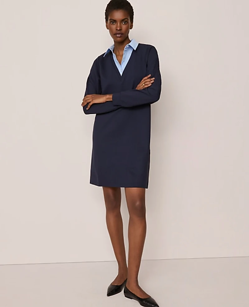 Ann Taylor Petite Collared Ponte Shift Dress Night Sky Women's