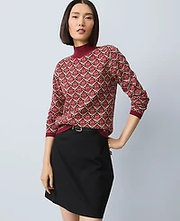 Ann Taylor Petite Essential Jacquard Turtleneck Sweater Cherry Pie Women's