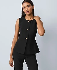 Ann Taylor Petite Crew Neck Peplum Vest Black Women's