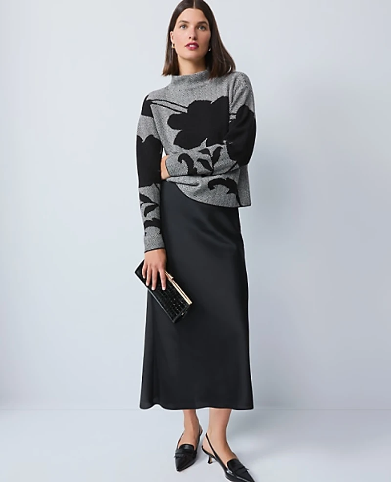 Ann Taylor Petite Satin Bias Midi Slip Skirt Size XS Black Women's