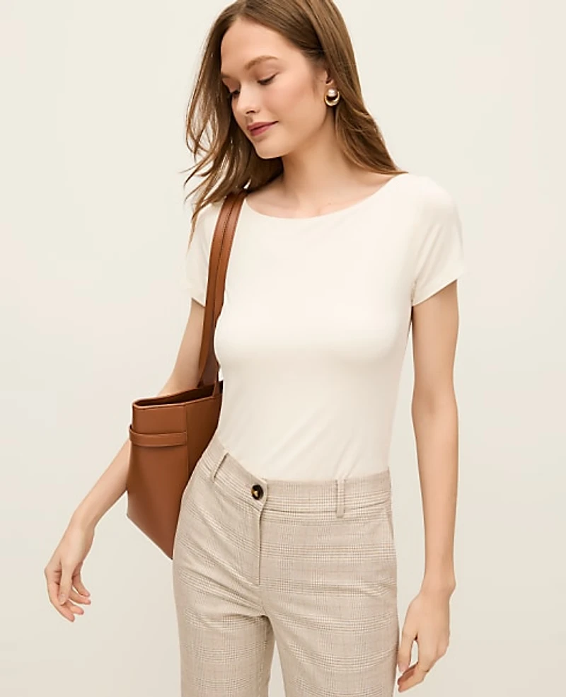 Ann Taylor Boatneck T-Shirt Size Large Winter White Women's
