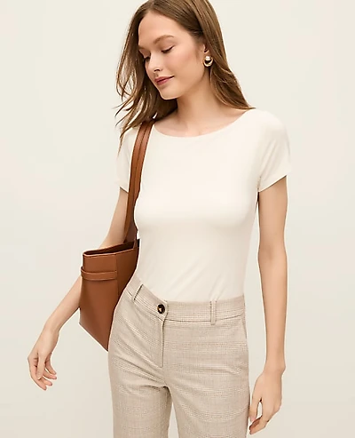 Ann Taylor Boatneck T-Shirt Size Large Winter White Women's