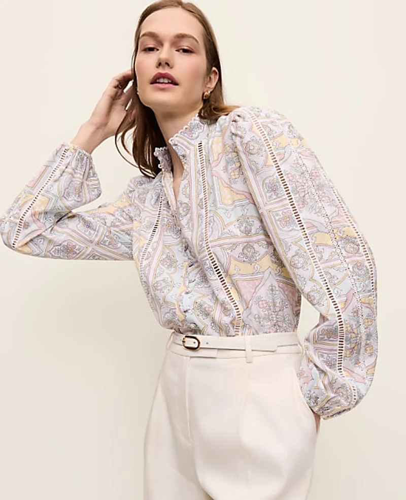 Ann Taylor Paisley Embroidered Lace Blouse Women's