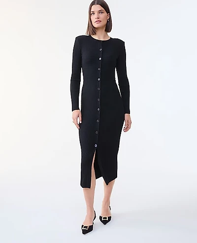 Ann Taylor Ribbed Button Sweater Dress Women's