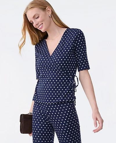 Ann Taylor Dotted Tie Waist Knit Wrap Top Night Sky Women's