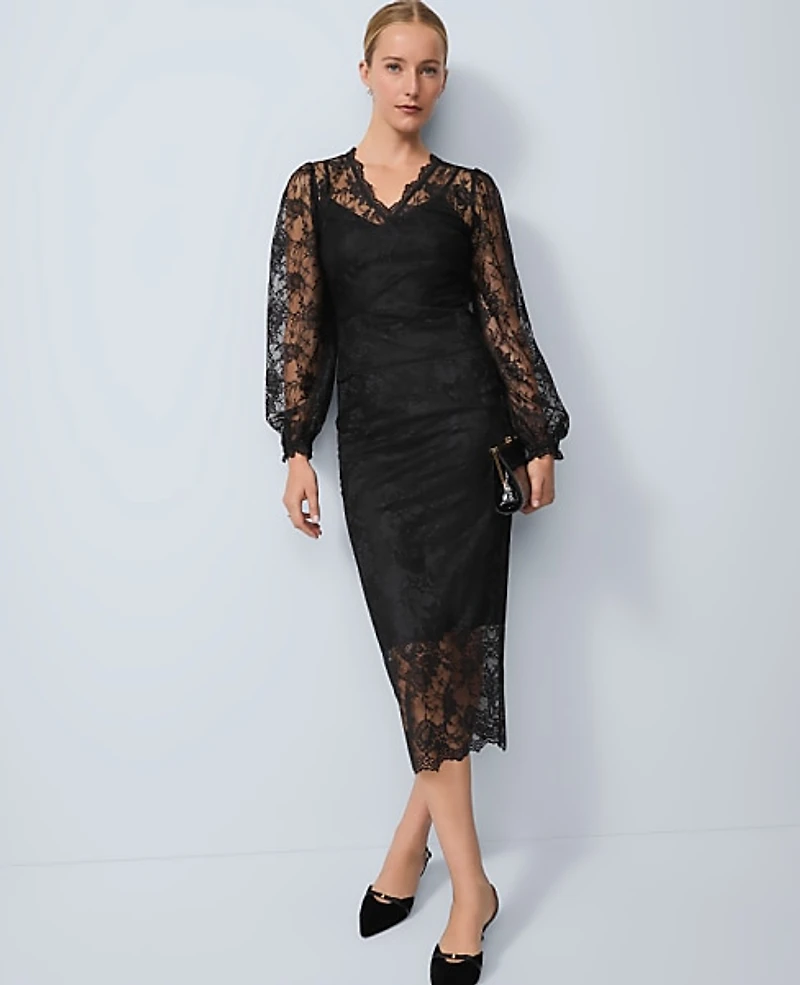 Ann Taylor Petite Lace Midi Skirt Black Women's