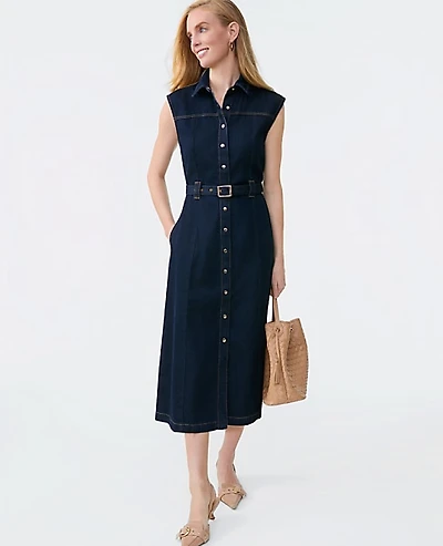 Ann Taylor Belted Denim Midi Shirtdress Size 6 Classic Rinse Wash Women's