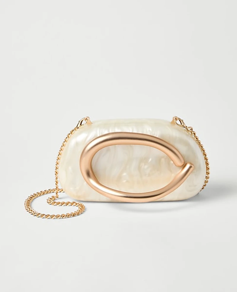 Ann Taylor Hardware Embellished Pearl Clutch Handbag Pearl Shadow Women's