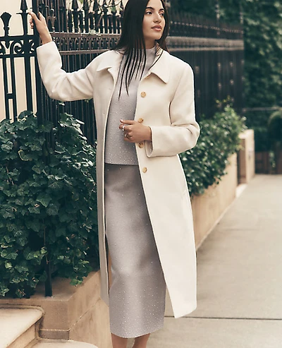 Ann Taylor Petite Belted Everyday Coat Winter White Women's