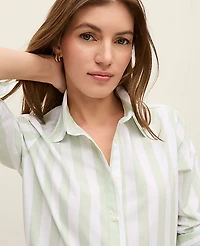 Ann Taylor Weekend Striped Relaxed Perfect Shirt Aqua Foam Women's