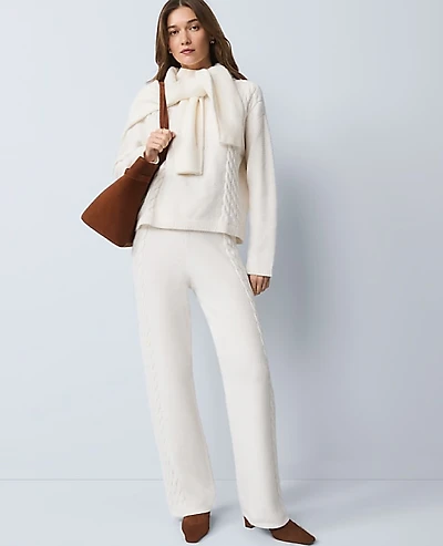 Ann Taylor Petite Weekend Mixed Stitch Wide-Leg Sweater Pant Winter White Women's