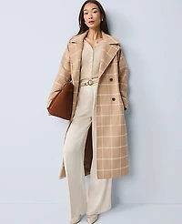 Ann Taylor Windowpane Belted Coat Cafe Au Lait Women's