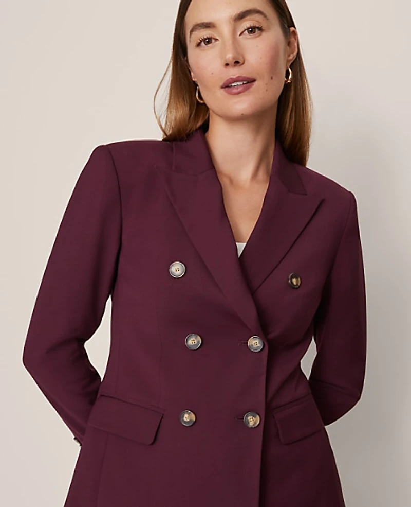 Ann Taylor The Petite Fitted Long Double Breasted Blazer Poised Plum Women's