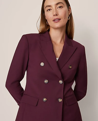 Ann Taylor The Petite Fitted Long Double Breasted Blazer Poised Plum Women's