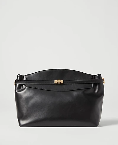 Ann Taylor Large Belted Clutch Handbag Black Women's