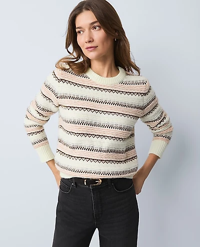 Ann Taylor Weekend Relaxed Fair Isle Sweater Neutral Multi Women's