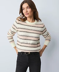 Ann Taylor Weekend Relaxed Fair Isle Sweater Neutral Multi Women's