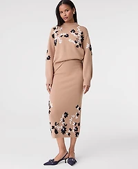 Ann Taylor Floral Jacquard Sweater Skirt Cafe Au Lait Women's