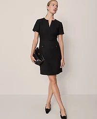 Ann Taylor Petite Tweed Split Neck Sheath Dress Size 00 Black Women's