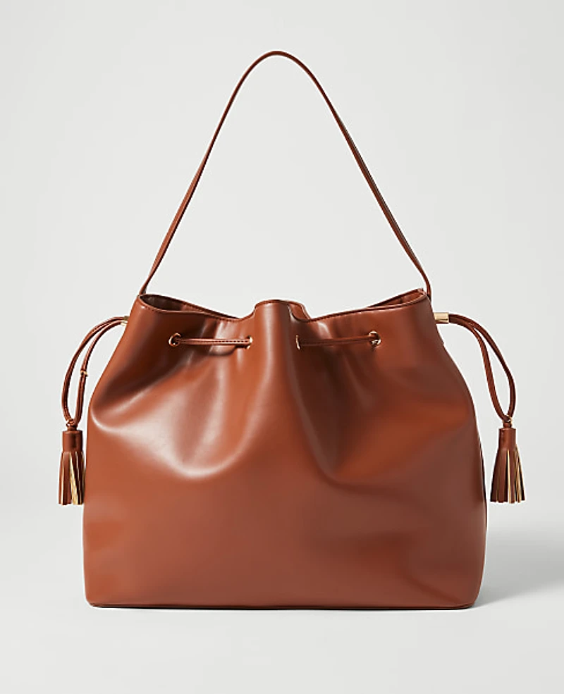 Ann Taylor Weekend Drawstring Bucket Bag Brown Toffee Women's