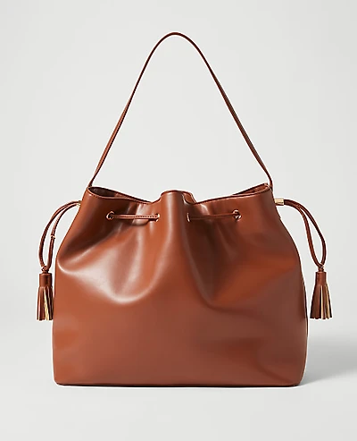 Ann Taylor Weekend Drawstring Bucket Bag Brown Toffee Women's