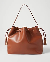 Ann Taylor Weekend Drawstring Bucket Bag Brown Toffee Women's