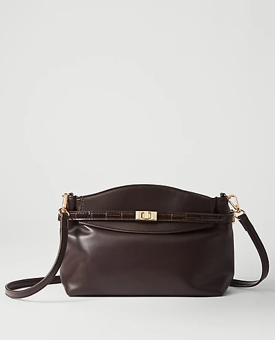 Ann Taylor Croco Small Belted Clutch Handbag Dark Chocolate Women's