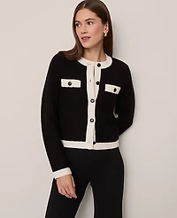 Ann Taylor Textured Sweater Jacket Black/White Combo Women's