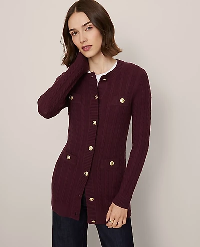 Ann Taylor Petite Long Cable Cardigan Women's