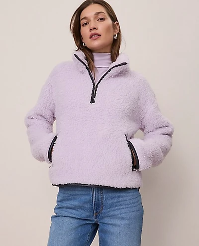 Ann Taylor Weekend Half-Zip Sherpa Pullover Women's