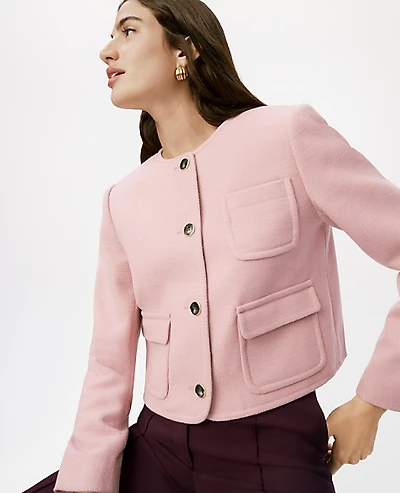 Ann Taylor Petite Crew Neck Jacket Size 12 Pale Mauve Women's