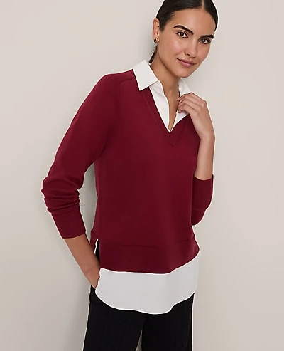 Ann Taylor Layered Mix Media Sweater Women's