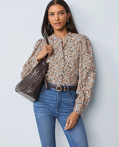 Ann Taylor Weekend Floral Button Down Shirt Size XS Flower Pot Women's