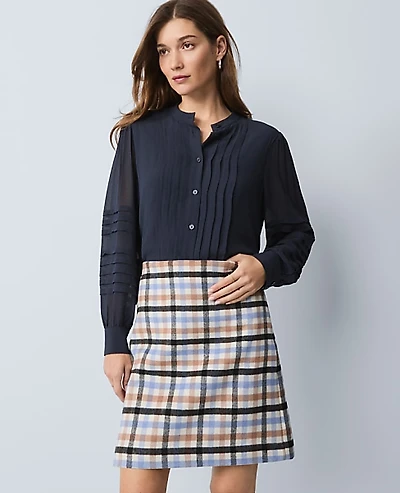 Ann Taylor Weekend Collection Pintucked Button Down Shirt Size Small Night Sky Women's