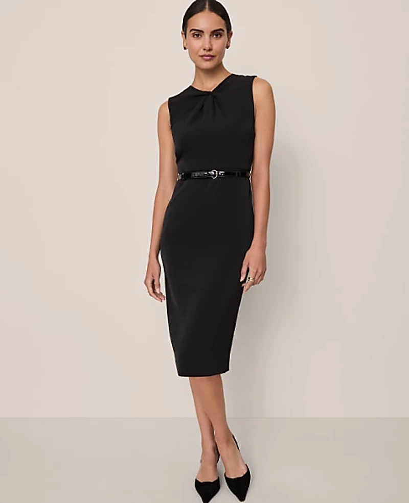 Ann Taylor Petite Twist Neck Midi Sheath Dress Size 2 Black Women's