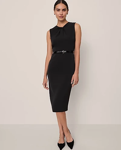 Ann Taylor Petite Twist Neck Midi Sheath Dress Black Women's