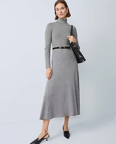 Ann Taylor Ribbed Turtleneck Sweater Dress Medium Heather Grey Women's