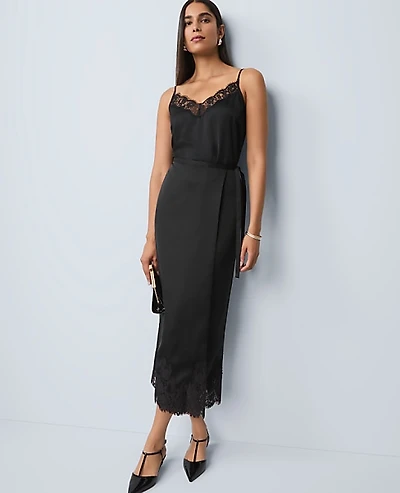 Ann Taylor Petite Satin Lace Hem Wrap Skirt Women's