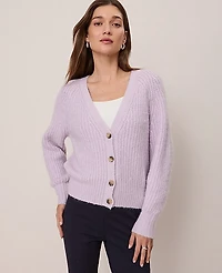 Ann Taylor Petite Weekend Cozy Ribbed Cardigan Size Medium Lavender Frost Women's