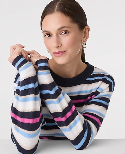 Ann Taylor Petite Striped Crew Neck Sweater Sugar Plum Women's