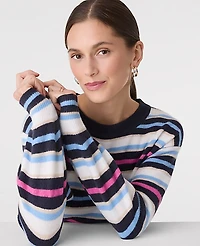 Ann Taylor Petite Striped Crew Neck Sweater Sugar Plum Women's