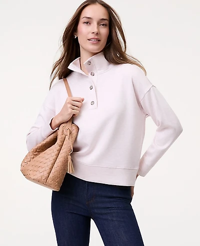 Ann Taylor Petite Weekend Mockneck Top in CloudPlush Size XL Soft Pink Heather Women's