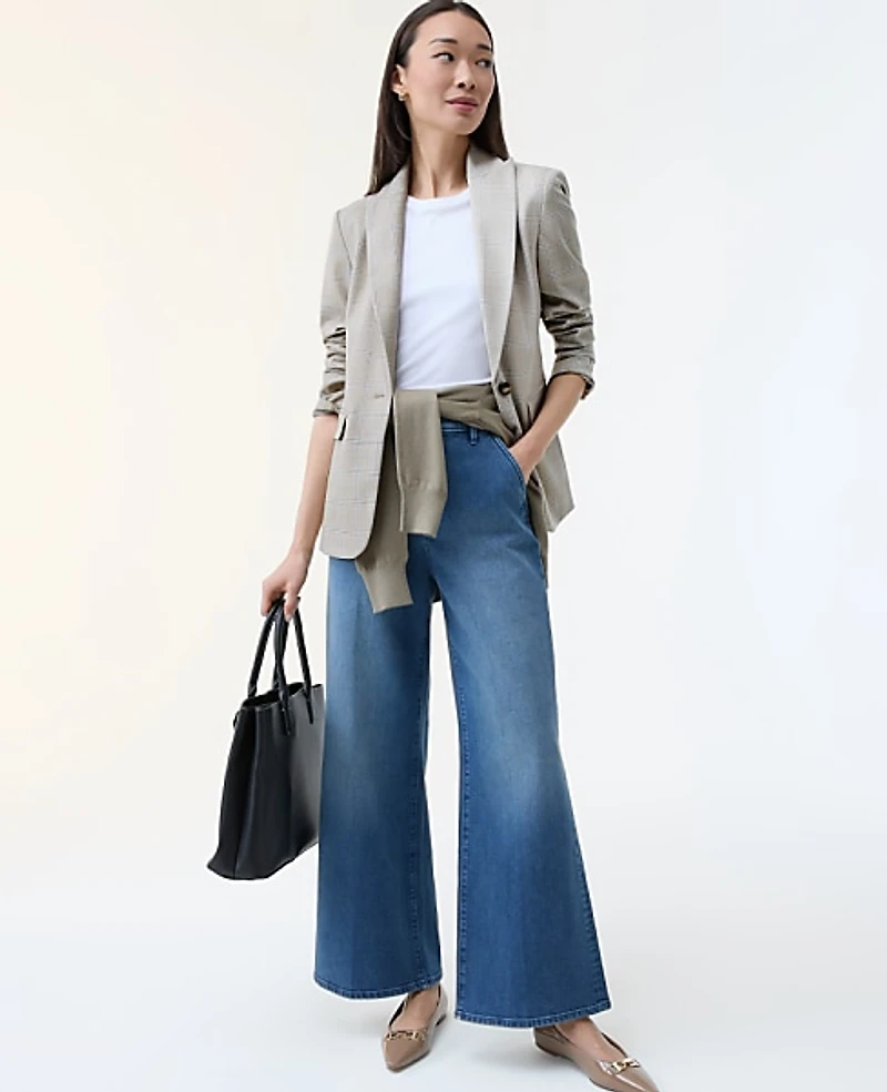 Ann Taylor The Fitted Blazer Plaid Tan/Blue Combo Women's