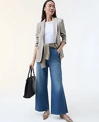 Ann Taylor The Fitted Blazer Plaid Tan/Blue Combo Women's