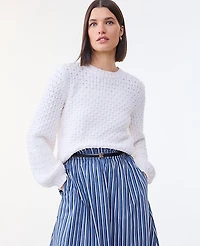 Ann Taylor Petite Honeycomb Cable Crew Neck Sweater Winter White Women's