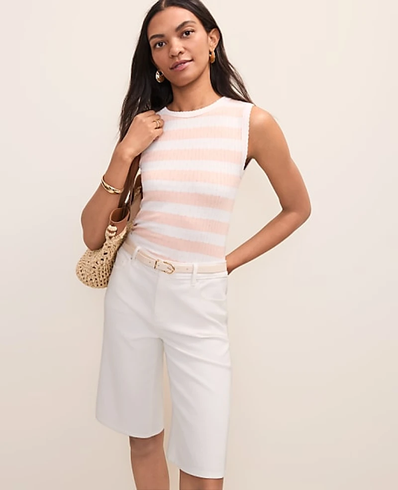 Ann Taylor Weekend Striped Pointelle Tank Top Women's
