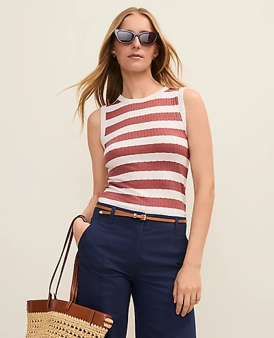 Ann Taylor Weekend Striped Pointelle Tank Top Women's