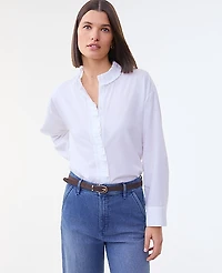 Ann Taylor Ruffle Button Down Shirt White Women's